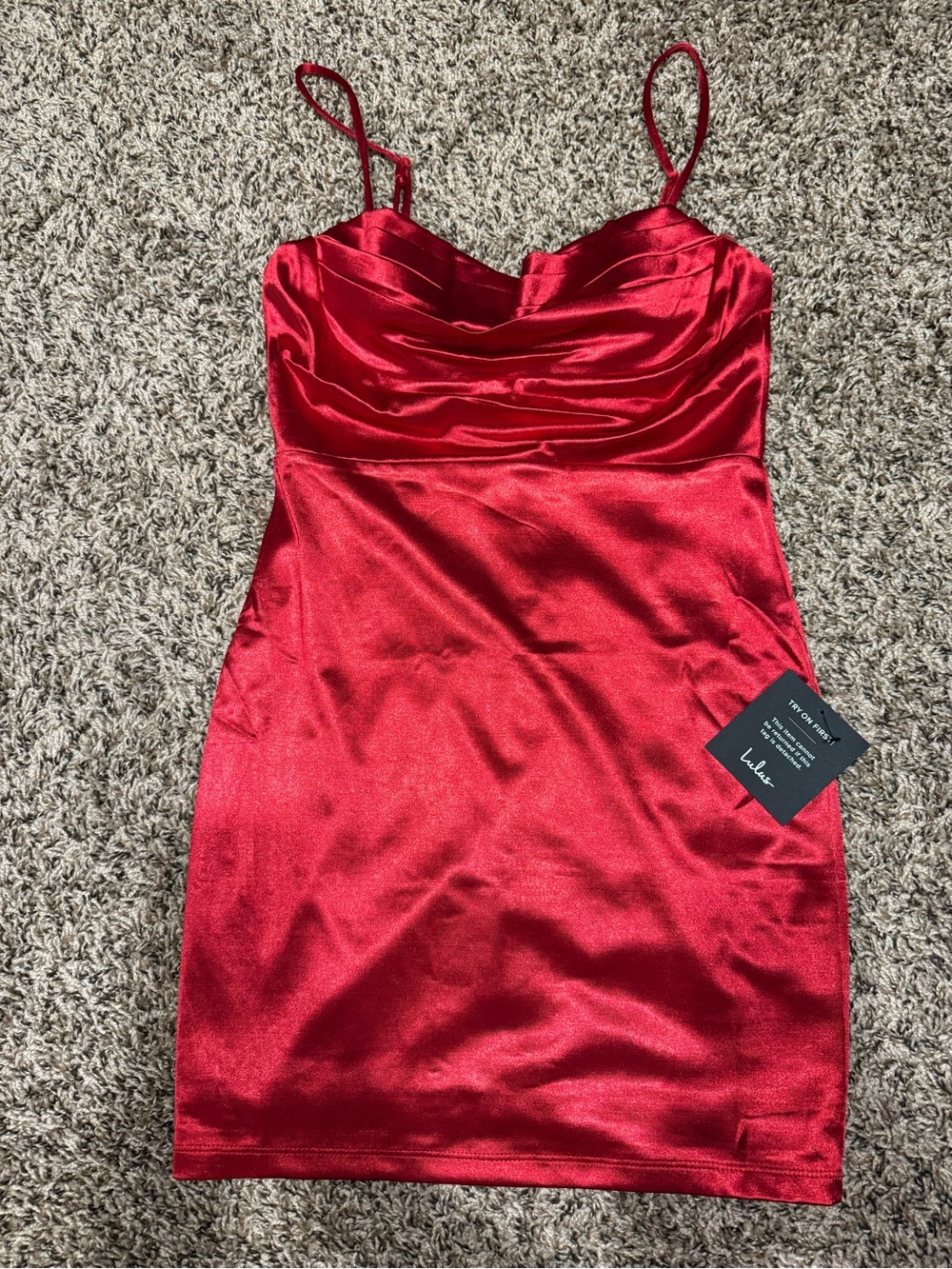 Lulu's Red Satin Cowl Neck Mini Dress